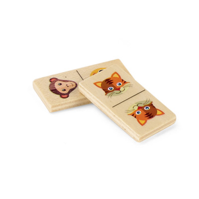 DOMIN. Kids wooden domino game. 28 pieces featuring fun animal figures